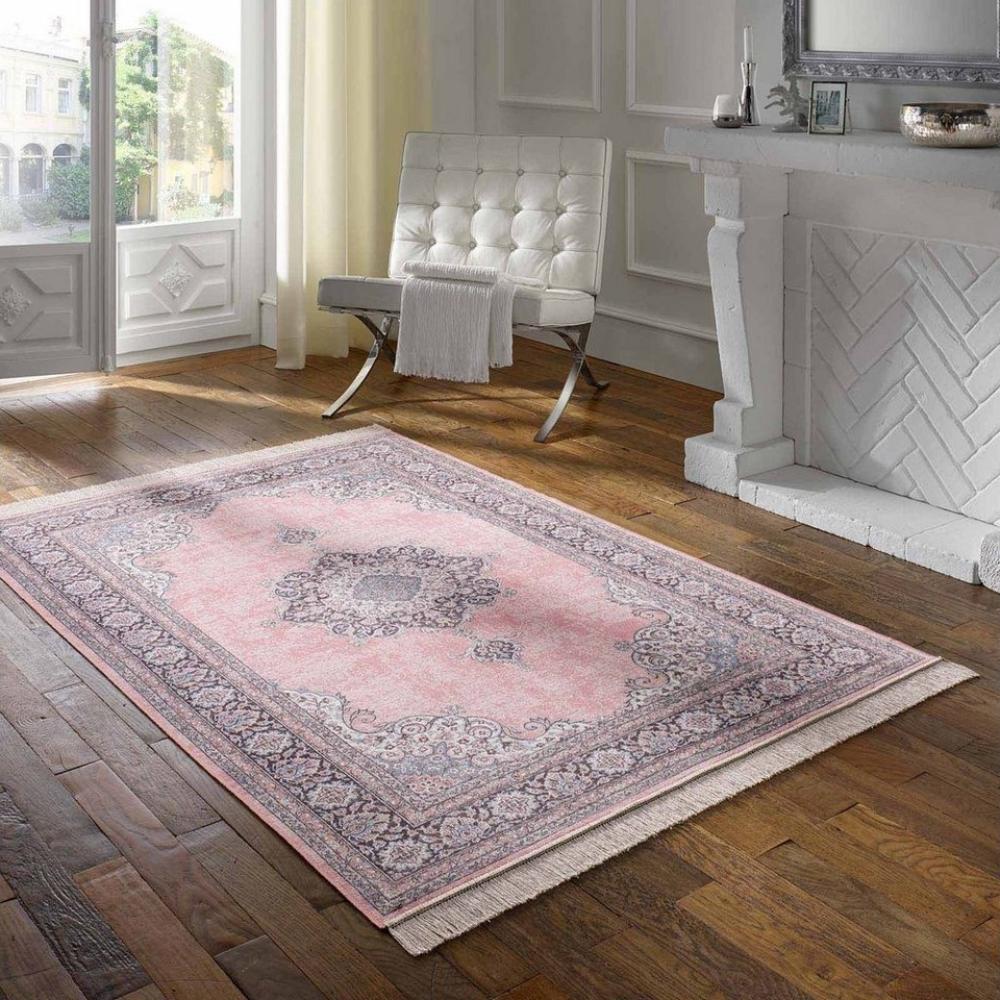 TaraCarpet Teppich Palazzo Royal Vintage Medaillon, rechteckig, Höhe: 6 mm, Vintage Seiden Optik rose Wohnzimmer Schlafzimmer Esszimmer 67x105 Bild 1