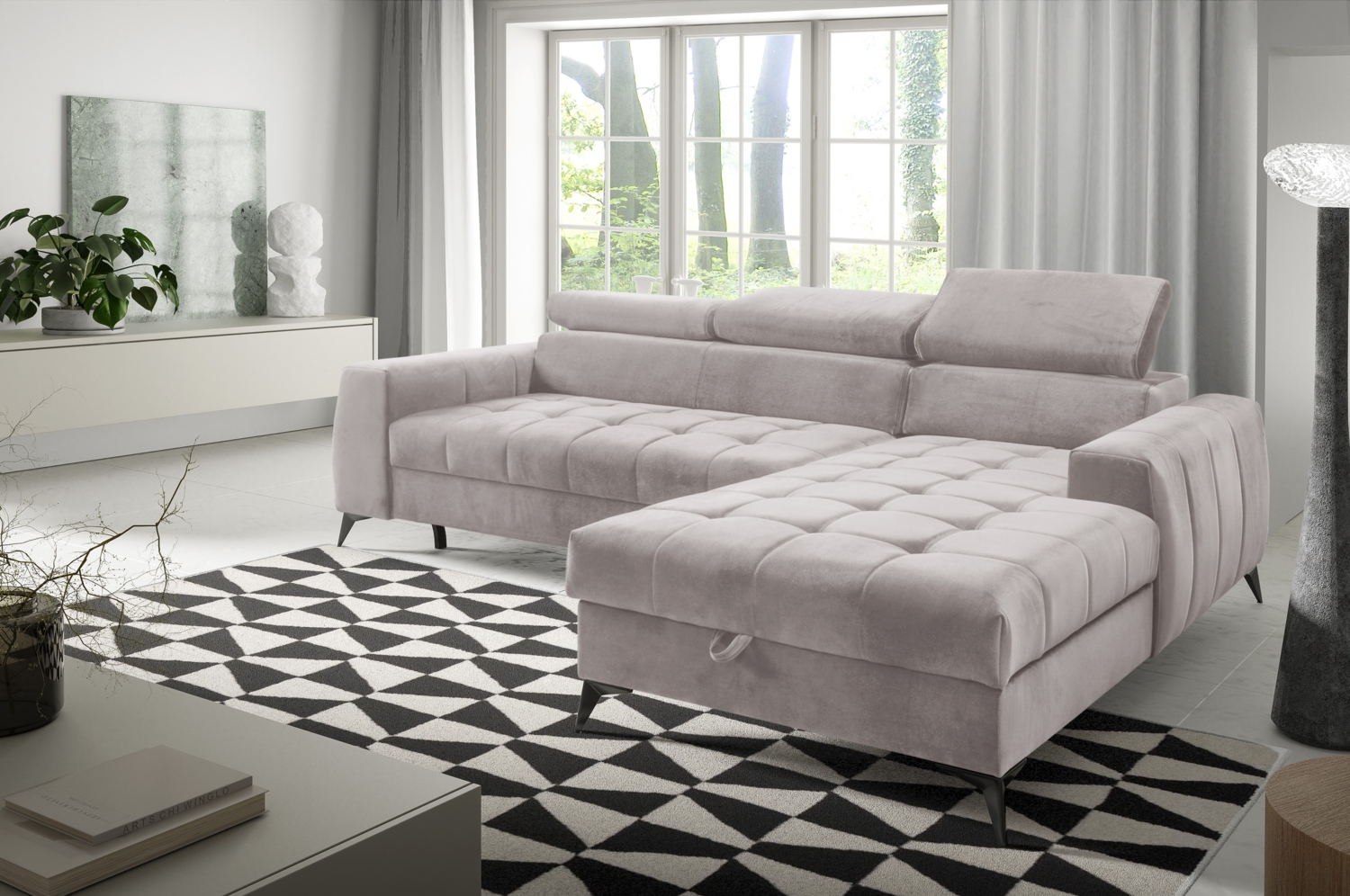AX LIVING Beige Eckcouch mit Schlaffunktion Arkucio Mini 260 cm R Bild 1