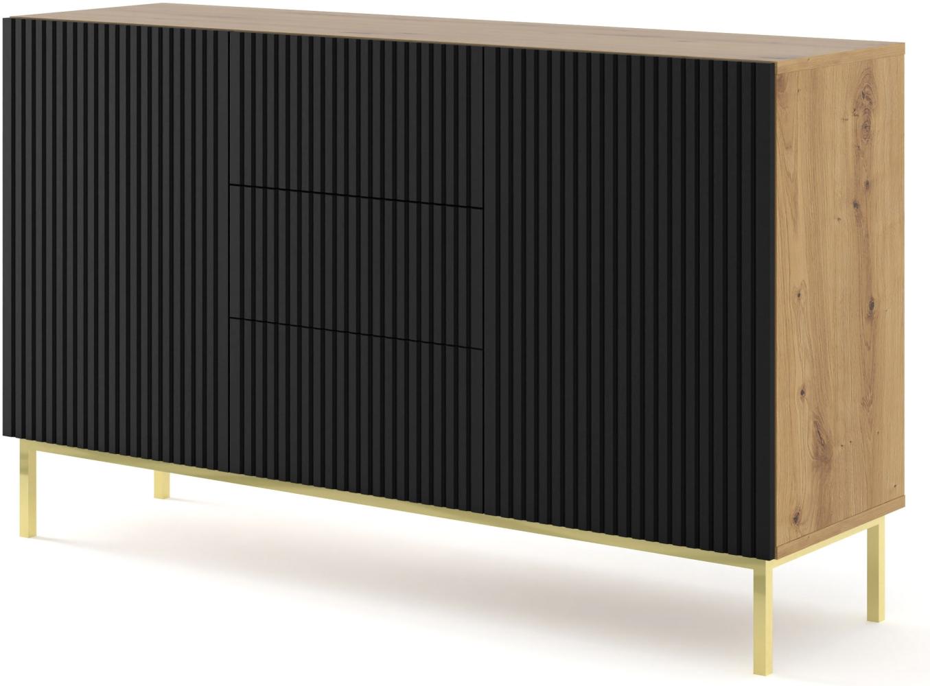 Domando Sideboard Moneglia M1 Klassisch Breite 150cm, Push-to-open-Funktion, besondere Fräsoptik, goldenes Gestell in Artisan Eiche Schwarz Matt und Goldgestell Bild 1