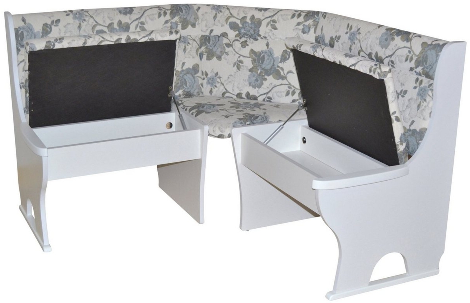 Truheneckbank "Anja 1W" 125x125 cm, Gestell Weiß, Stoff beige mit Blumendessin Bild 1