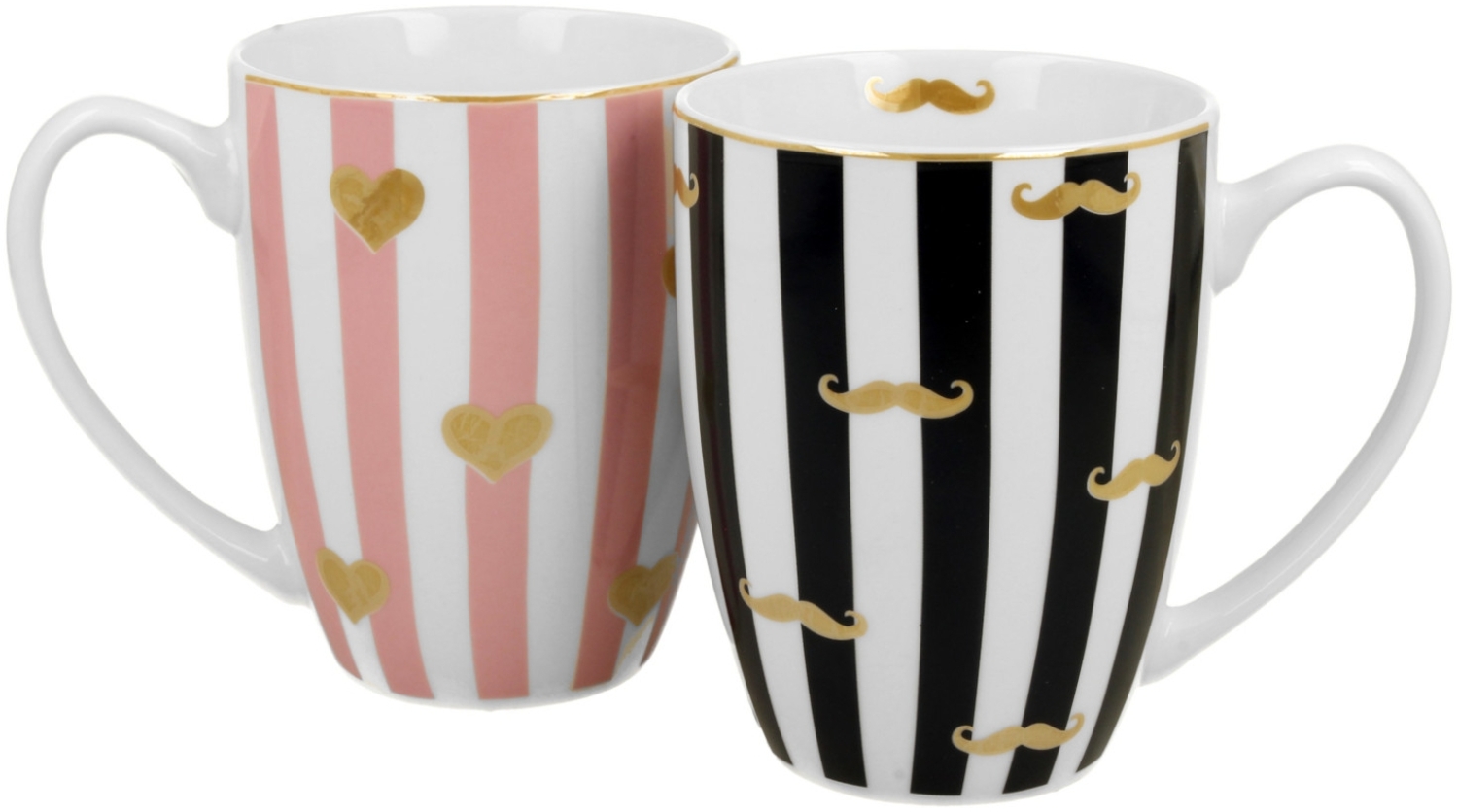 DUO 2er SET Becher 360 ml MOUSTACHE & SMALL HEARTS - New Bone China Porzellan Bild 1