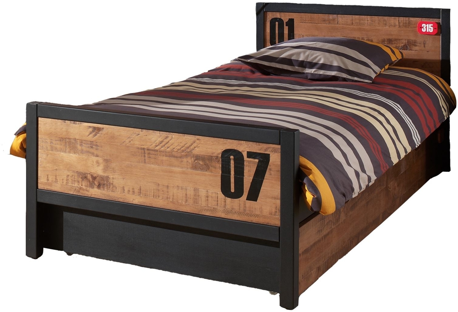 Einzelbett Kameko 209x97x75 Massivholz+MDF Schwarz/Natur Bild 1