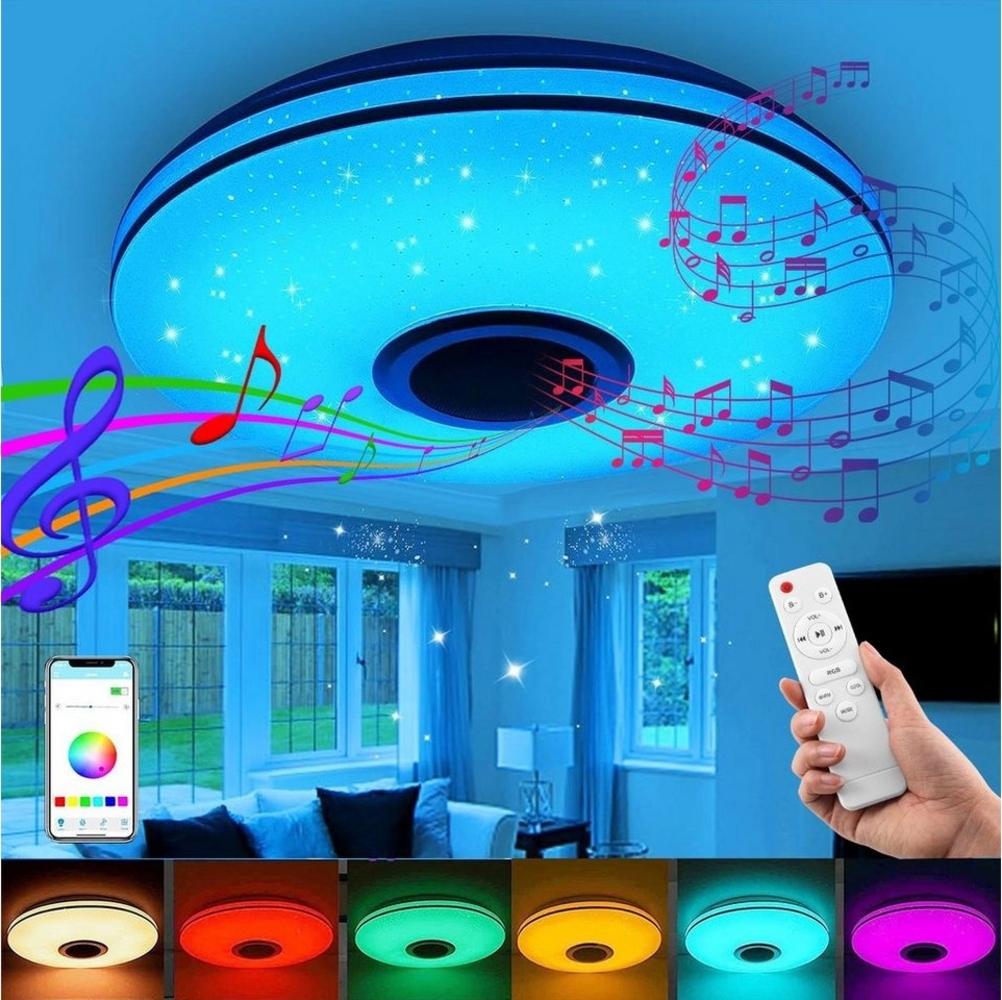 LETGOSPT Deckenleuchte Deckenlampe mit Bluetooth Lautsprecher, Musik Lampe, RGB Farbwechsel, LED fest integriert, Dimmbar mit Fernbedienung oder APP,für Wohnzimmer Schlafzimmer Bar Bild 1