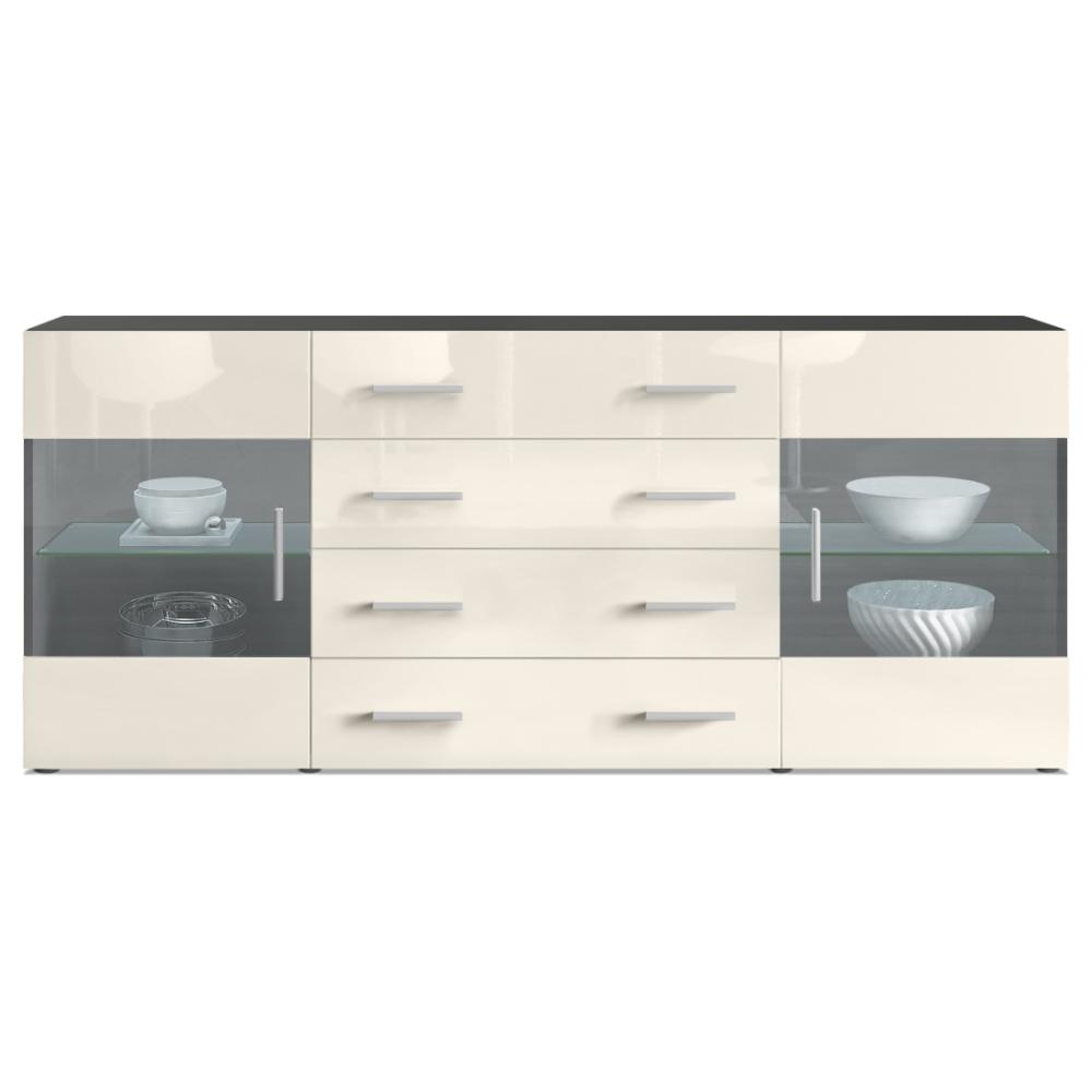 Sideboard Kommode Bari V2, Korpus in Schwarz matt / Front in Creme Hochglanz (166 x 72 x 35) Bild 1