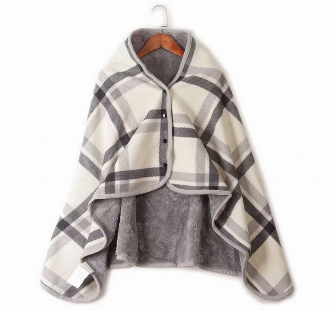 Wohndecke Cape Damen Poncho mit Knöpfen Karierte Plaid, MAGICSHE Bild 1