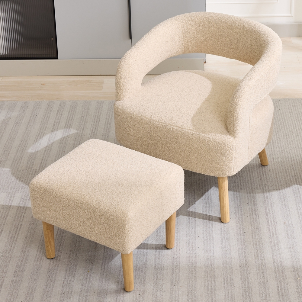 Merax Freizeitstuhl mit Fußstütze,Neuartiger Sessel,TV-Sessel Polstersessel mit Hocker Teddy Fleece (Lehnwort) Relaxsessel Loungesessel Fernsehsessel Einzelsessel Beige Bild 1