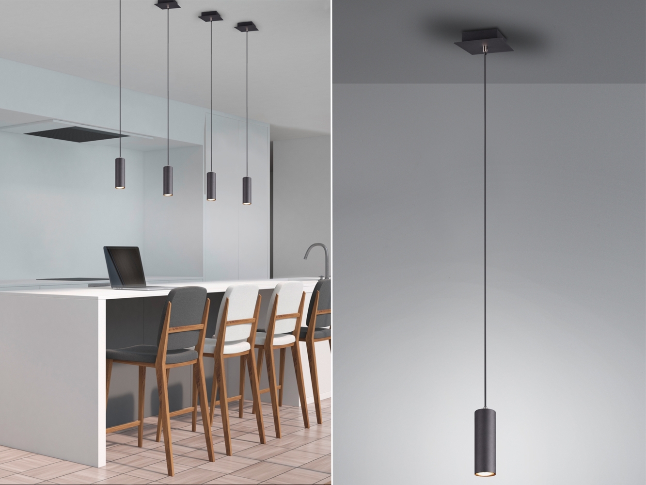 TRIO Leuchten LED Pendelleuchte, Dimmfunktion, LED wechselbar, Warmweiß, kleine Esstisch-lampe einflammig neben Bett & Couchtisch Schwarz Ø12cm Bild 1