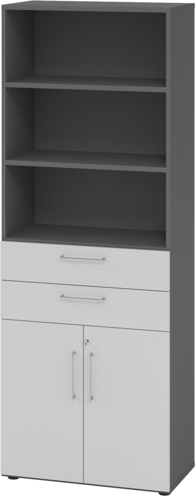 bümö Aktenregal & Schrank abschließbar, Büroschrank Regal & Schubladen Kombination Holz 80cm breit in Graphit/Grau - Schrank für's Büro & Arbeitszimmer, Büro Möbel Ordnerschrank, 968K2-G-5-BS Bild 1