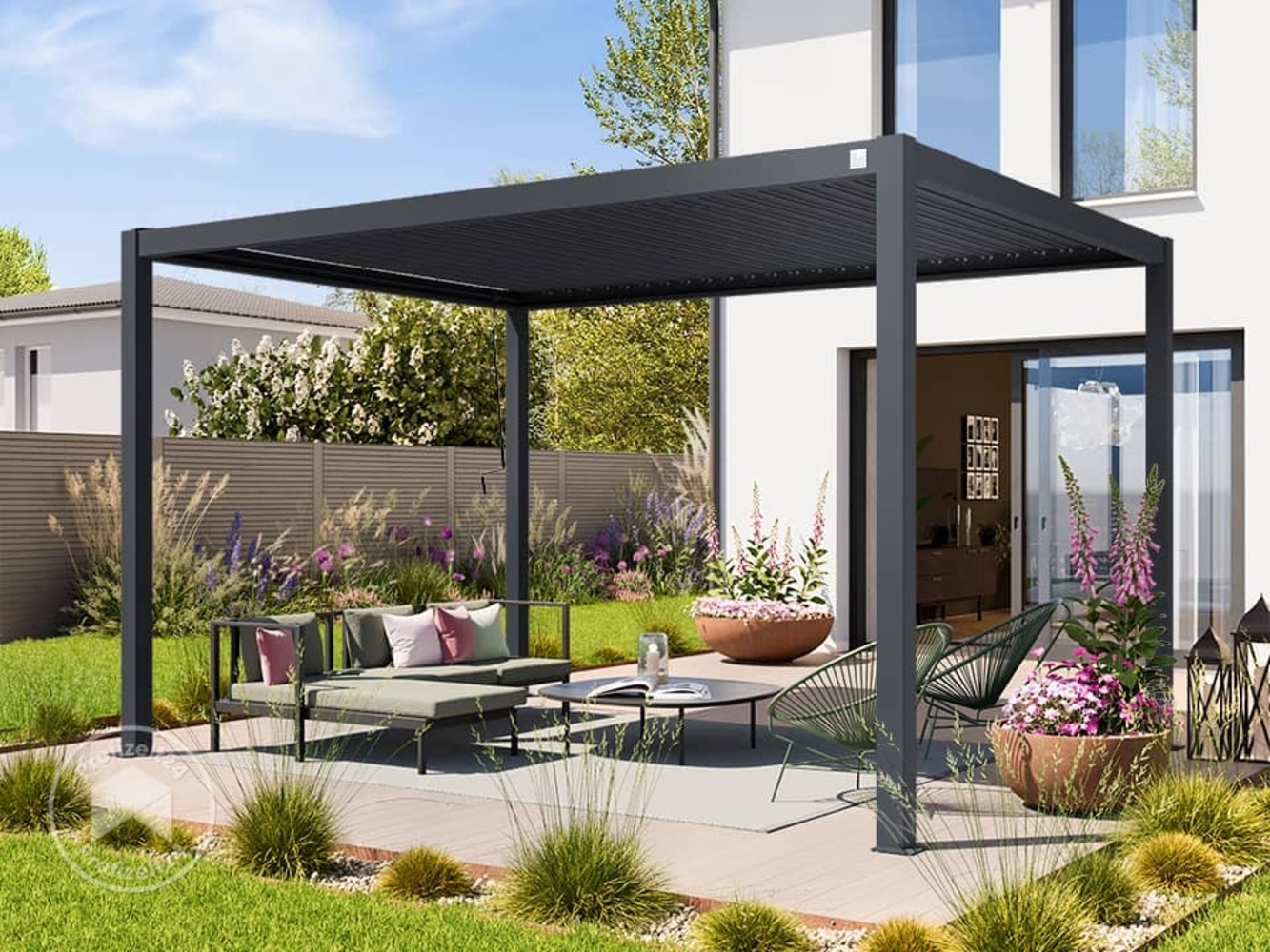 PRIMEYARD Pergola 3x4 m Aluminium-Pfosten mit Lamellendach aus Stahl anthrazitfarbeneTerrassenüberdachung Bild 1