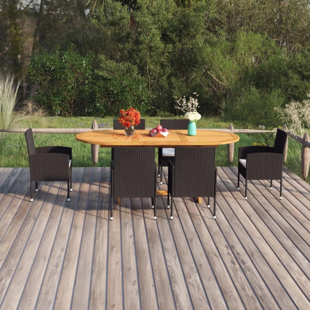 vidaXL 7-tlg. Garten-Essgruppe Poly Rattan Schwarz 3070774 Bild 1