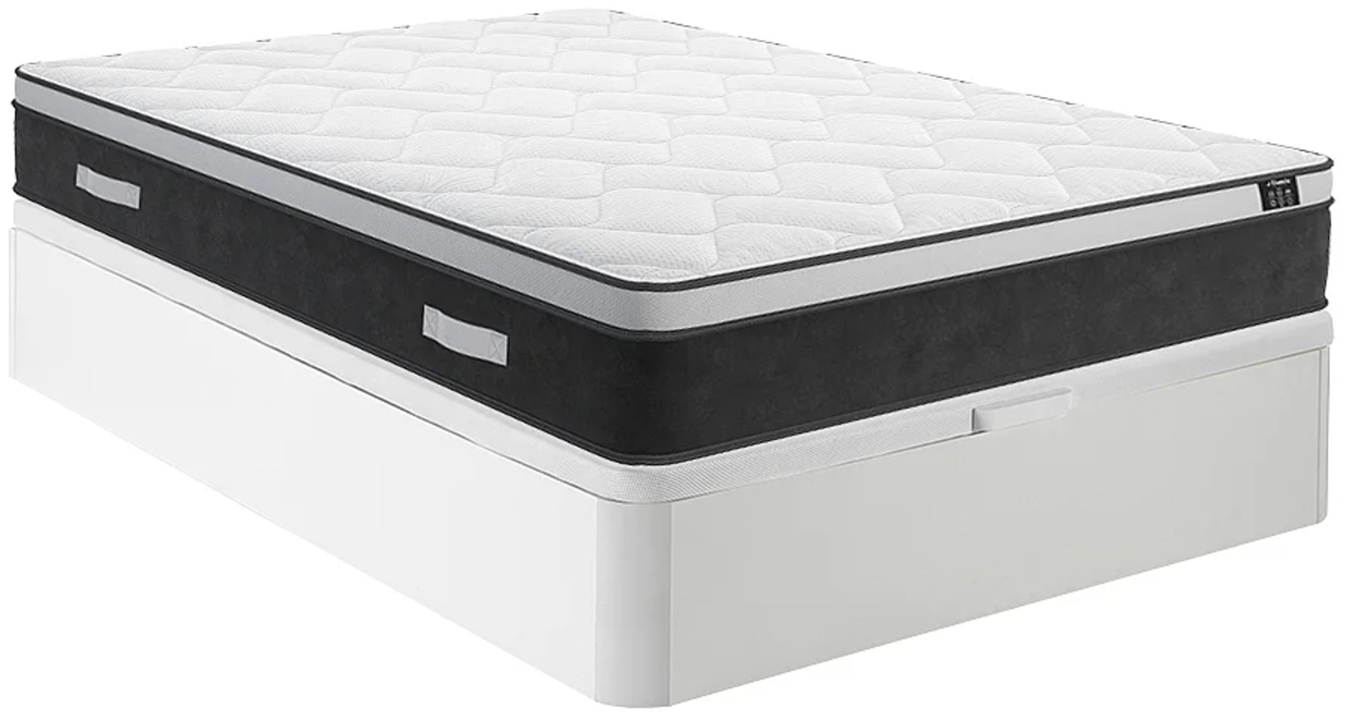 Vente-unique - Set aus Bettgestell mit Bettkasten + Taschenfederkernmatratze mit Memory Schaum - 160 x 200 cm - Hybridmatratze - Stärke 25 cm - Weiß - ASTRIA Art Collection von YSMÉE Bild 1