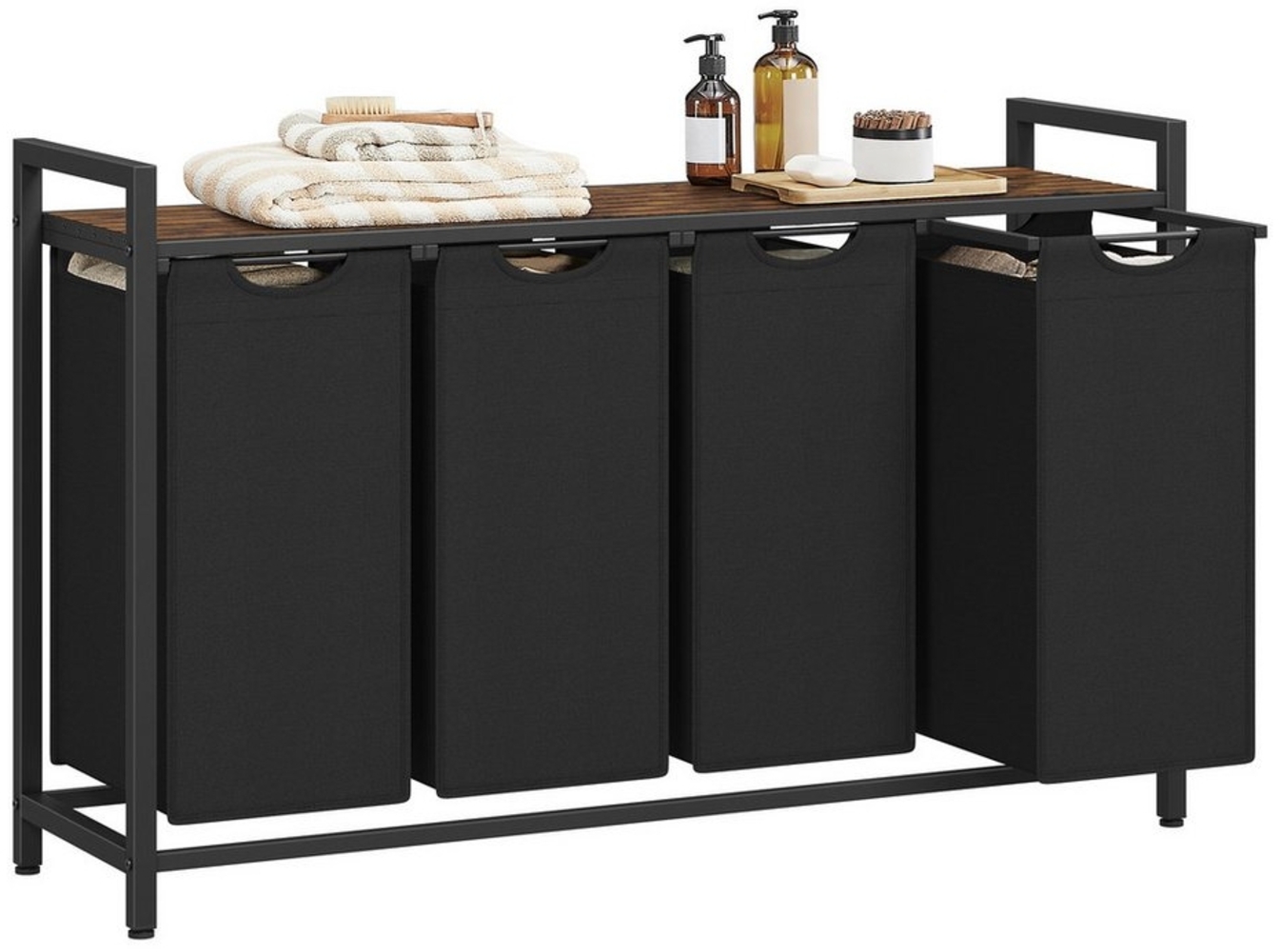 Vasagle Wäschekorb mit 4 Fächern, 4x40 L, Metallrahmen vintagebraun-schwarz, 72 x 33 x 116 cm Bild 1