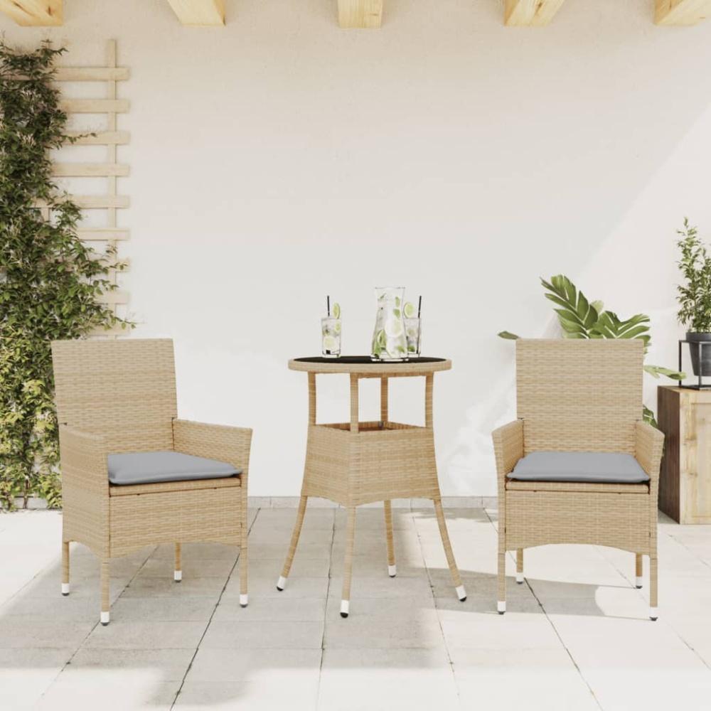 vidaXL 3-tlg. Garten-Essgruppe mit Kissen Beige Poly Rattan und Glas 3278623 Bild 1