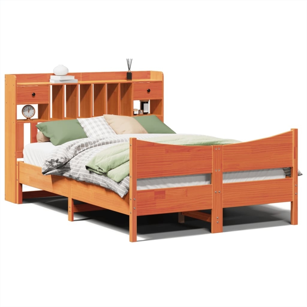 vidaXL Massivholzbett ohne Matratze Wachsbraun 140x190 cm Kiefernholz 3323391 Bild 1