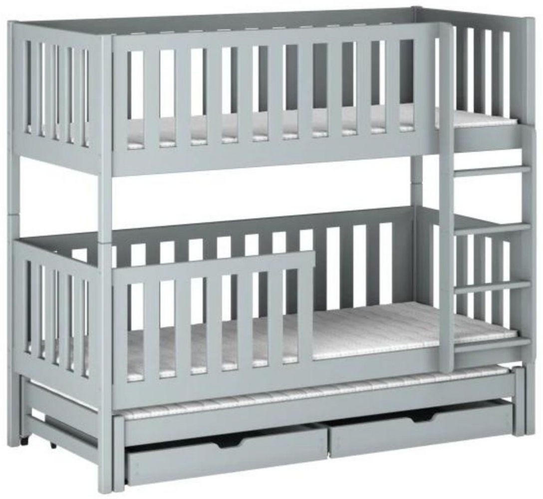 Deine Möbel 24 Etagenbett Hochbett Kinderbett Funktionsbett LUKAS 90x200 in Grau (Matratzen optional Bett für 3 Personen Gästebett, 3-St, inkl Lattenrost, 2 Schubladen, Leiter und Rausfallschutz), aus Massivholz Vollholz Kiefernholz, in 2 Betten umbaubar Bild 1