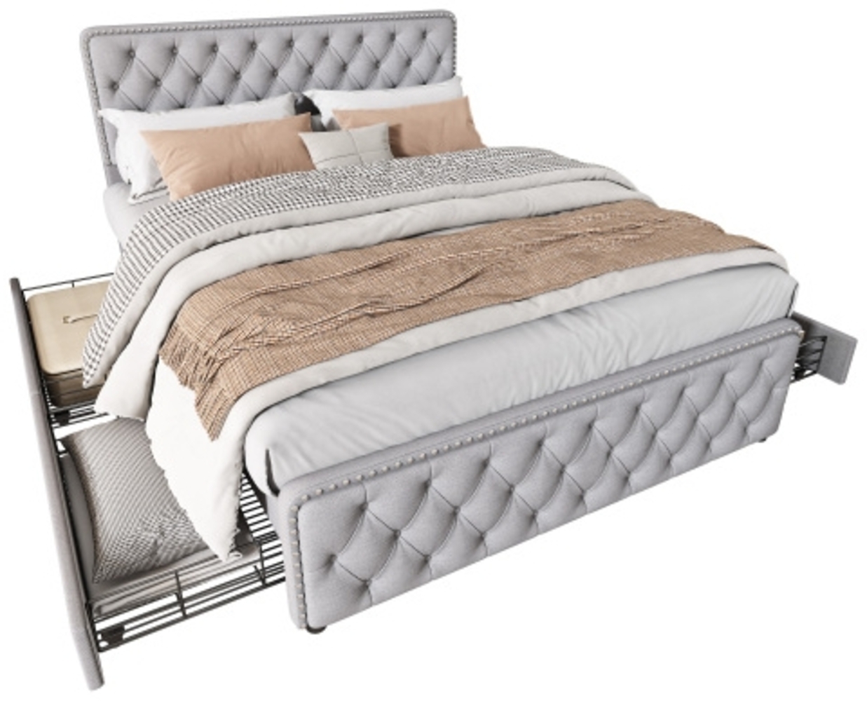 ComfortXL Doppelbett M089-01, Holzwerkstoff, Grau, 211x160x97cm Bild 1