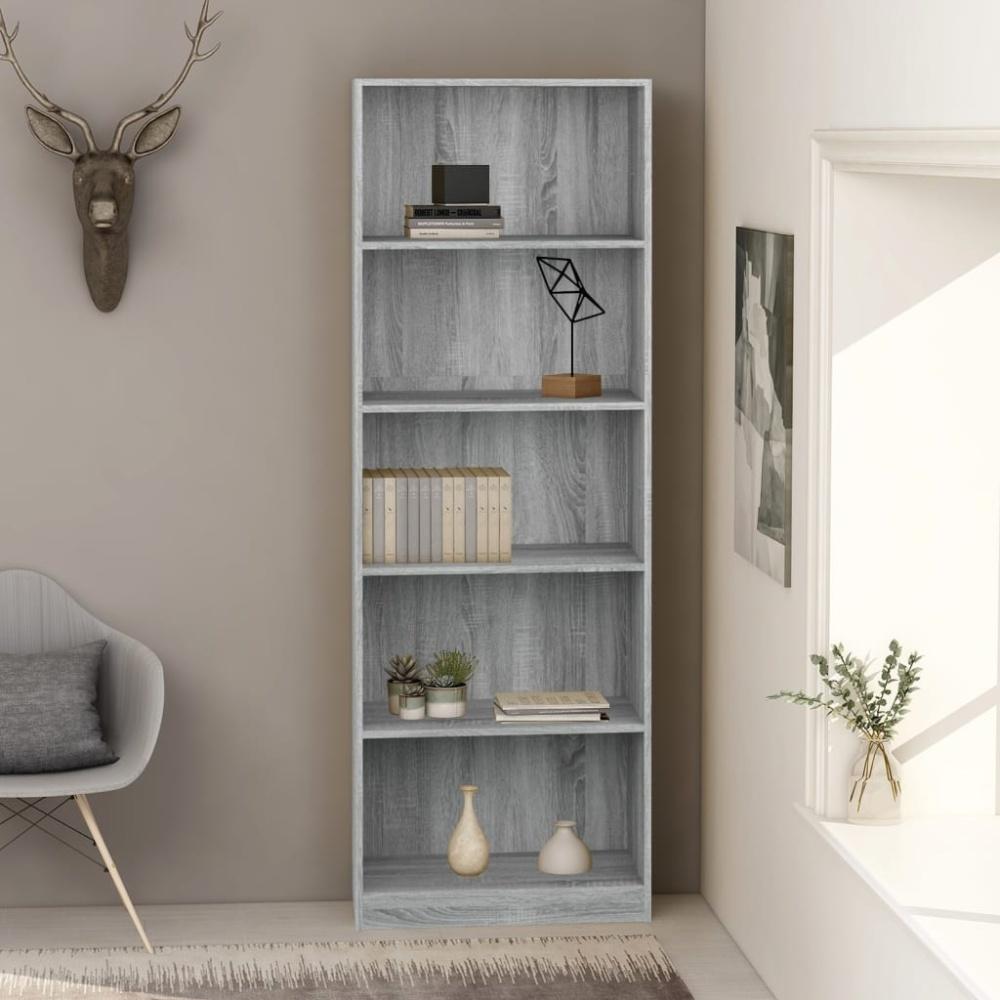 vidaXL Bücherregal 5 Fächer Grau Sonoma-Eiche 60x24x175 Holzwerkstoff 815433 Bild 1