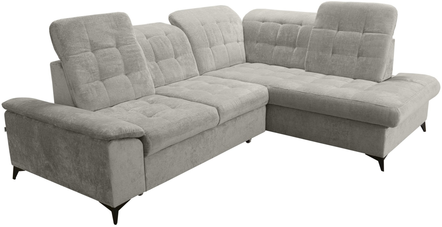 robin 'NEO' Ecksofa mit Schlaffunktion und verstellbarer Bettkasten, Chenille-Stoff silber, 343 x 210 x 90 cm Bild 1