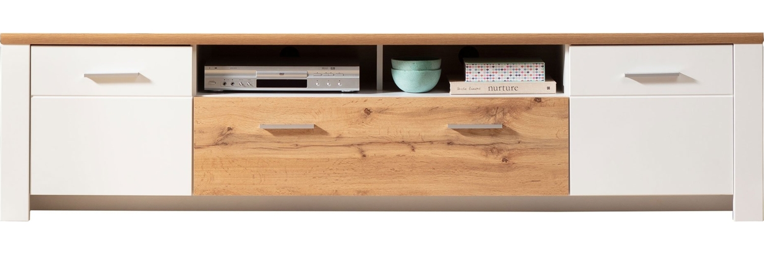 TV-Lowboard LIV'IN Matera, Holzwerkstoff, Weiß, Holzfarben, 209 x 51 x 46 cm Bild 1