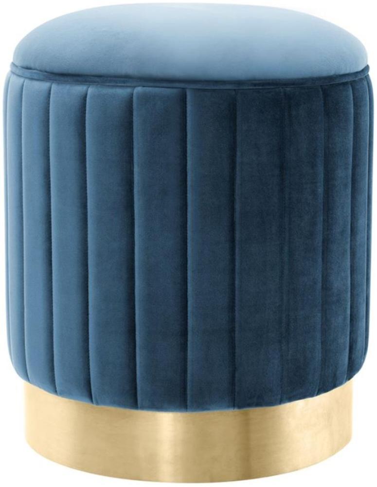 Casa Padrino Hocker Blau / Messing Ø 40 x H. 45 cm - Luxus Sitzhocker Bild 1