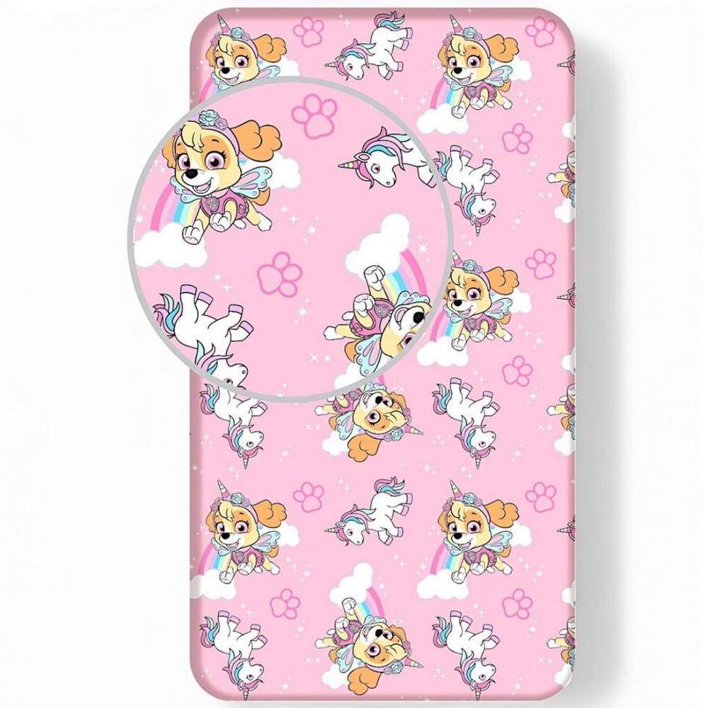 PAW PATROL Spannbettlaken Skye, Baumwolle, Gummizug: rundum, Kinder Bettlaken aus 100% Baumwolle 90 x 200 x 25 cm Bild 1