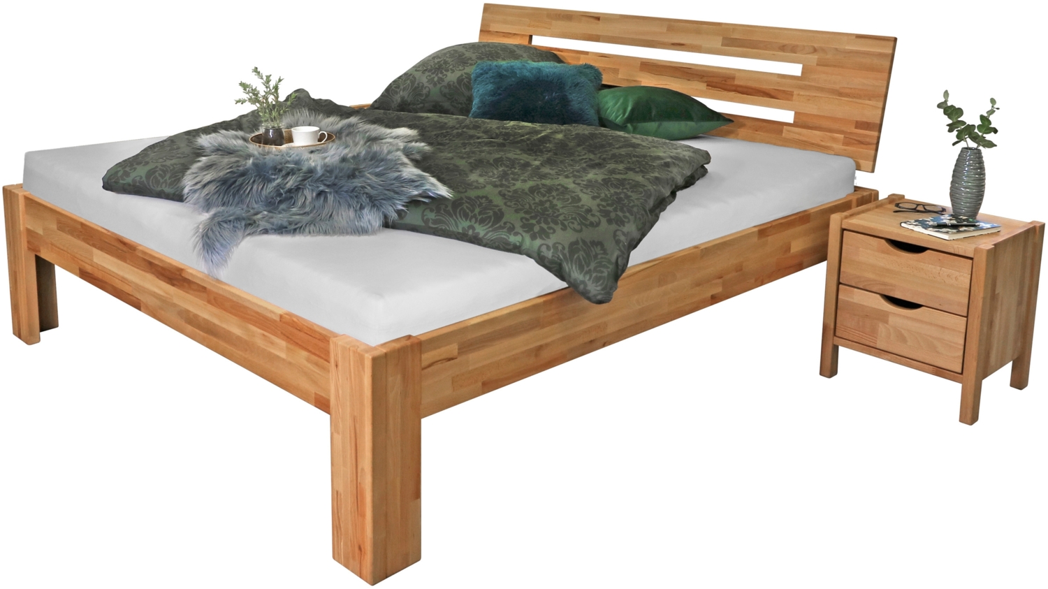 Bubema Solo – Massives Bett aus Kernbuche in Naturoptik, Größe: 90 x 200 cm, Kopfteil: Nr. 2 Bild 1