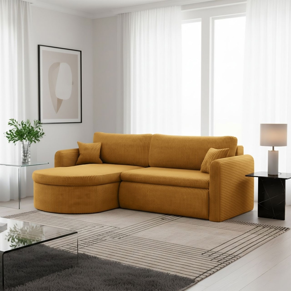 Ecksofa Schlafsofa FELIZ Stoff Poso Senfgelb Ottomane Links Bild 1