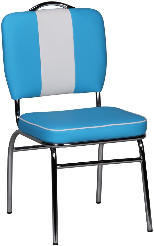 Kadima Design Retro Esszimmerstuhl, 50er-Jahre Diner Style, bequeme Polsterung. Blau, 47x45x90 cm Bild 1