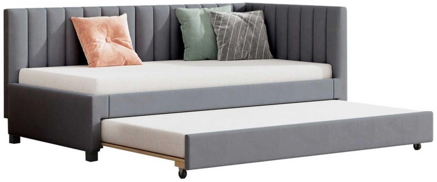 REDOM Polsterbett Daybett Tagesbett Schlafsofa (Ausziehbares Schlafsofa, Multifunktionsbett mit Lattenrost, Jugendbetten Kinderbetten Gästebetten, Samtstoff 90*200 cm), ohne Matratze Bild 1