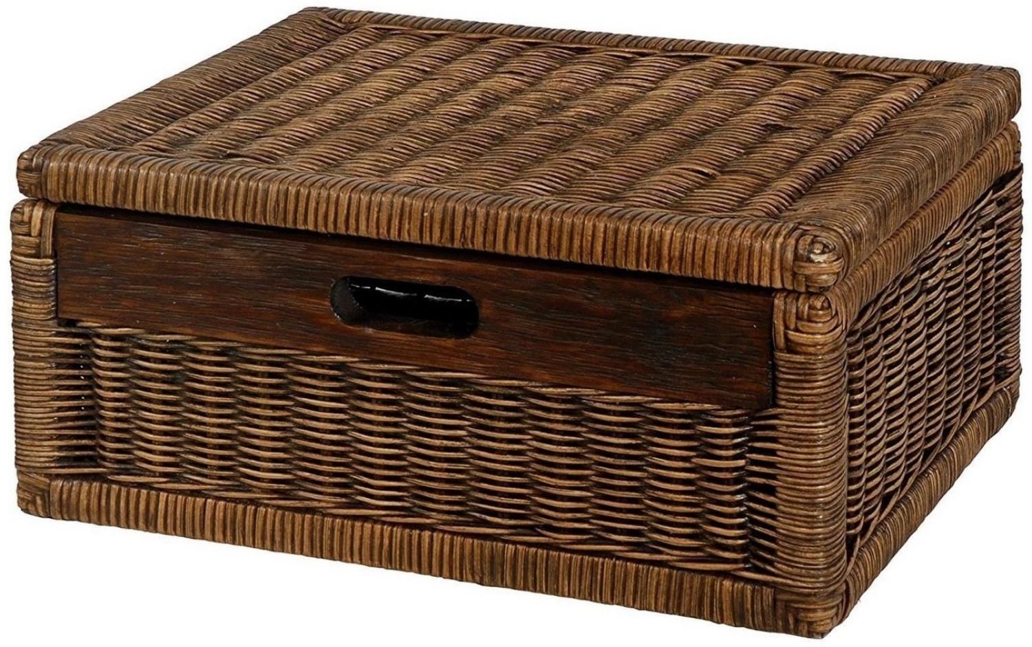 Krines Home Aufbewahrungskorb Flacher Korb mit Deckel Rattan geflochten Regalkorb Aufbewahrungsbox Bild 1