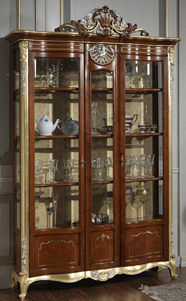 Casa Padrino Luxus Barock Vitrine Braun / Gold / Silber - Edler Massivholz Vitrinenschrank mit 2 Türen - Hotel Möbel - Schloss Möbel - Luxus Qualität - Made in Italy Bild 1