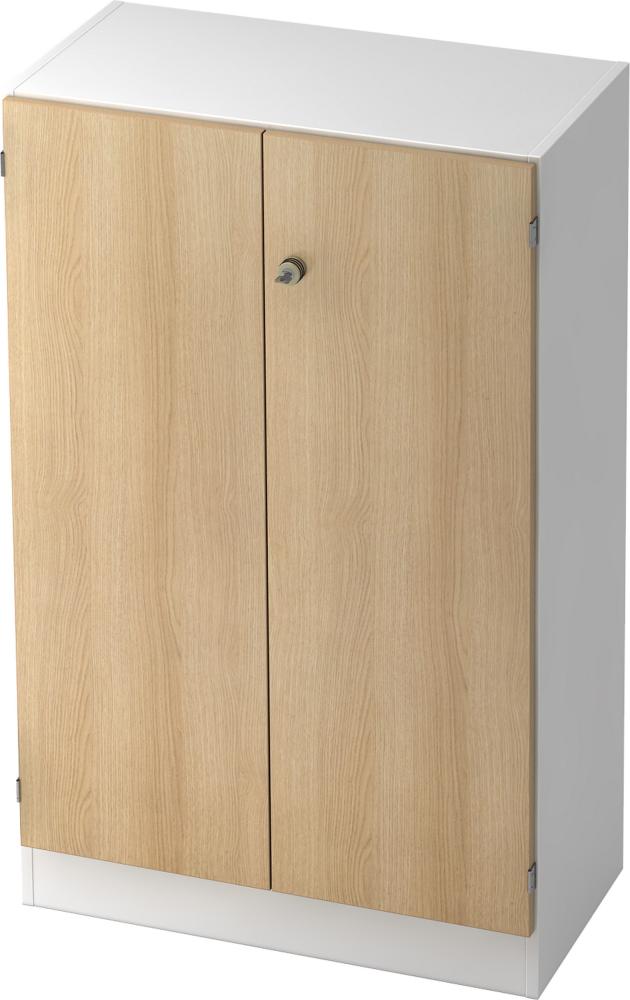 bümö office Aktenschrank abschließbar, Büroschrank klein aus FSC-Holz, 80cm breit in Weiß/Eiche - abschließbarer Schrank, Büroschrank abschließbar, Büro Möbel Schrank System, 6550-W-E-SG Bild 1