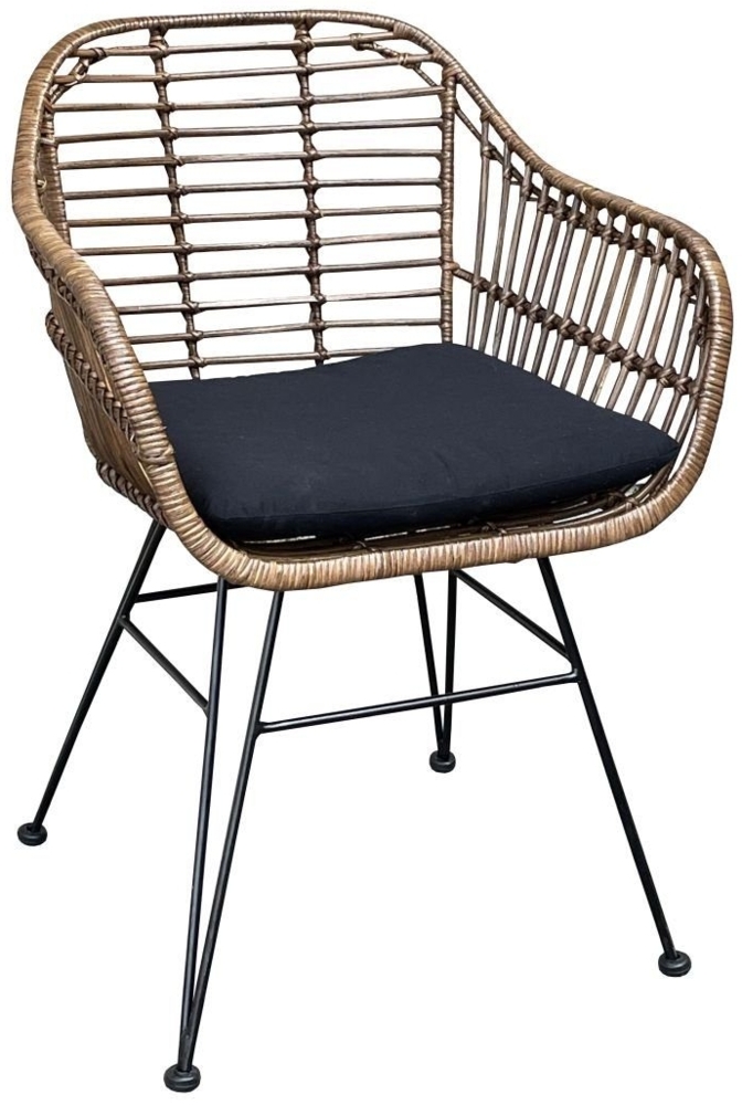 Rattan Sessel Tora mit Kissen Esszimmer Küche Stuhl Relax Rattansessel braun Bild 1