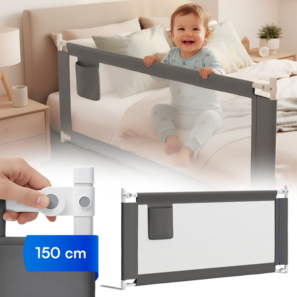 Bellabino 'Drina' Bettschutzgitter, Rausfallschutz klappbar & höhenverstellbar, aus Oxford-Stoff & Metall, 150 cm, dunkelgrau Bild 1