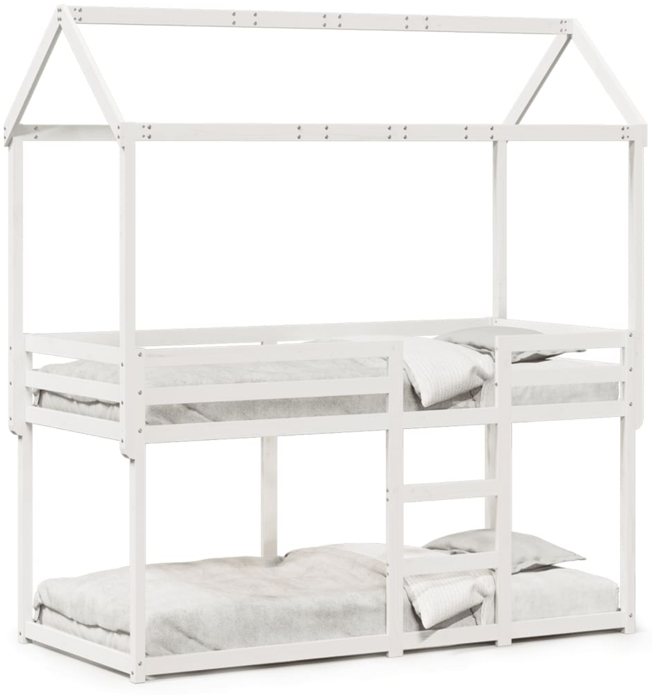 vidaXL Etagenbett mit Dach Weiß 90x190 cm Massivholz Kiefer 3282128 Bild 1