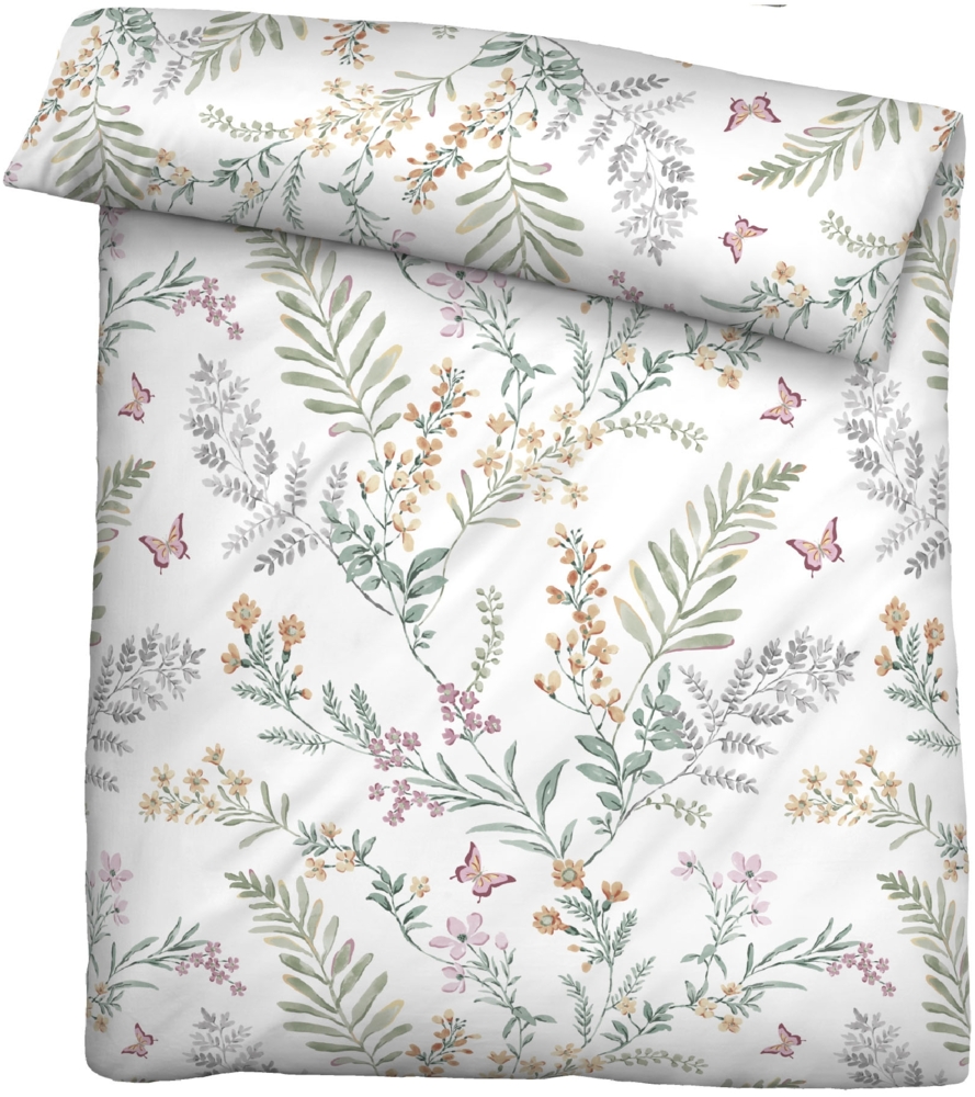 biberna Seersucker Bettwäsche FLORAL, pistaziengrün, 1 x 155 x 220 cm + 1 x 80 x 80 cm Bild 1