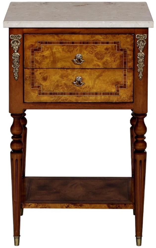 Casa Padrino Luxus Barock Beistelltisch Hellbraun / Braun / Cremefarben 42 x 31 x H. 68 cm - Massivholz Tisch mit Marmorplatte - Nachttisch - Nachtkommode - Barock Möbel Bild 1