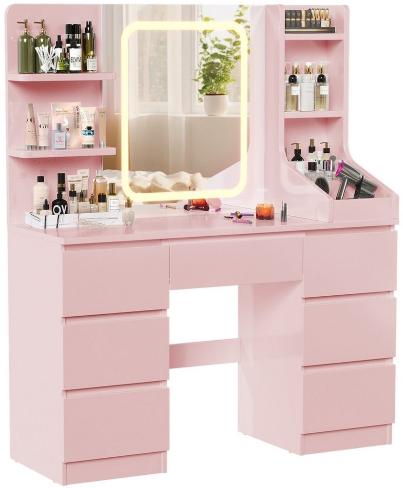 HOMALL Schminktisch Eingebaute LED-Beleuchtung, einstellbare Helligkeit, mit 7 Schubladen (Große Größe 110*40*139cm Bestes Geschenk für Ehefrau/Tochter) Bild 1