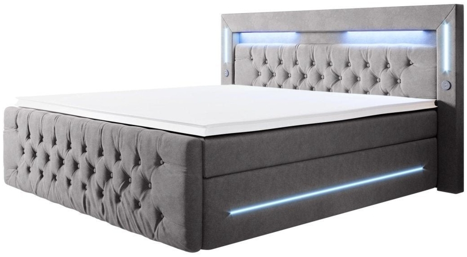 Luxusbetten24 Boxspringbett Moonlight, mit LED-Beleuchtung, USB-Anschluss und Stauraum Bild 1