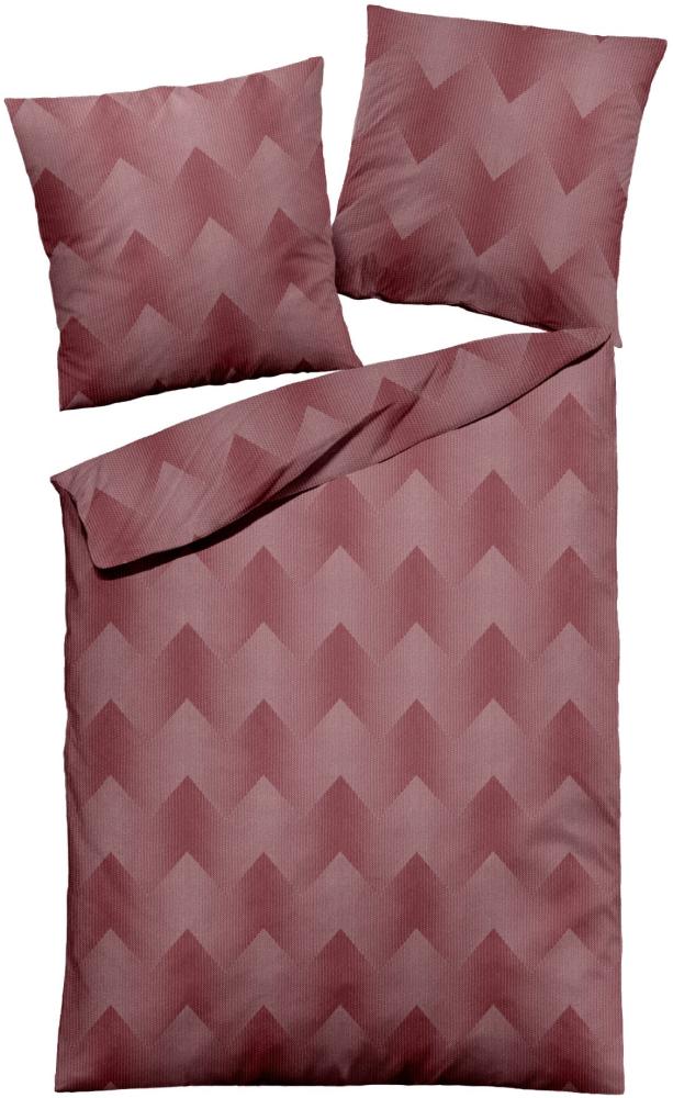 Dormisette Fein Flanell Bettwäsche 135x200 Jacquard Zickzack rot uni 1660-20 Bild 1