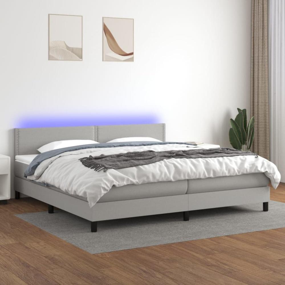 Boxspringbett mit Matratze & LED Stoff Hellgrau 200 x 200 cm, Härtegrad: H2 [3133101] Bild 1