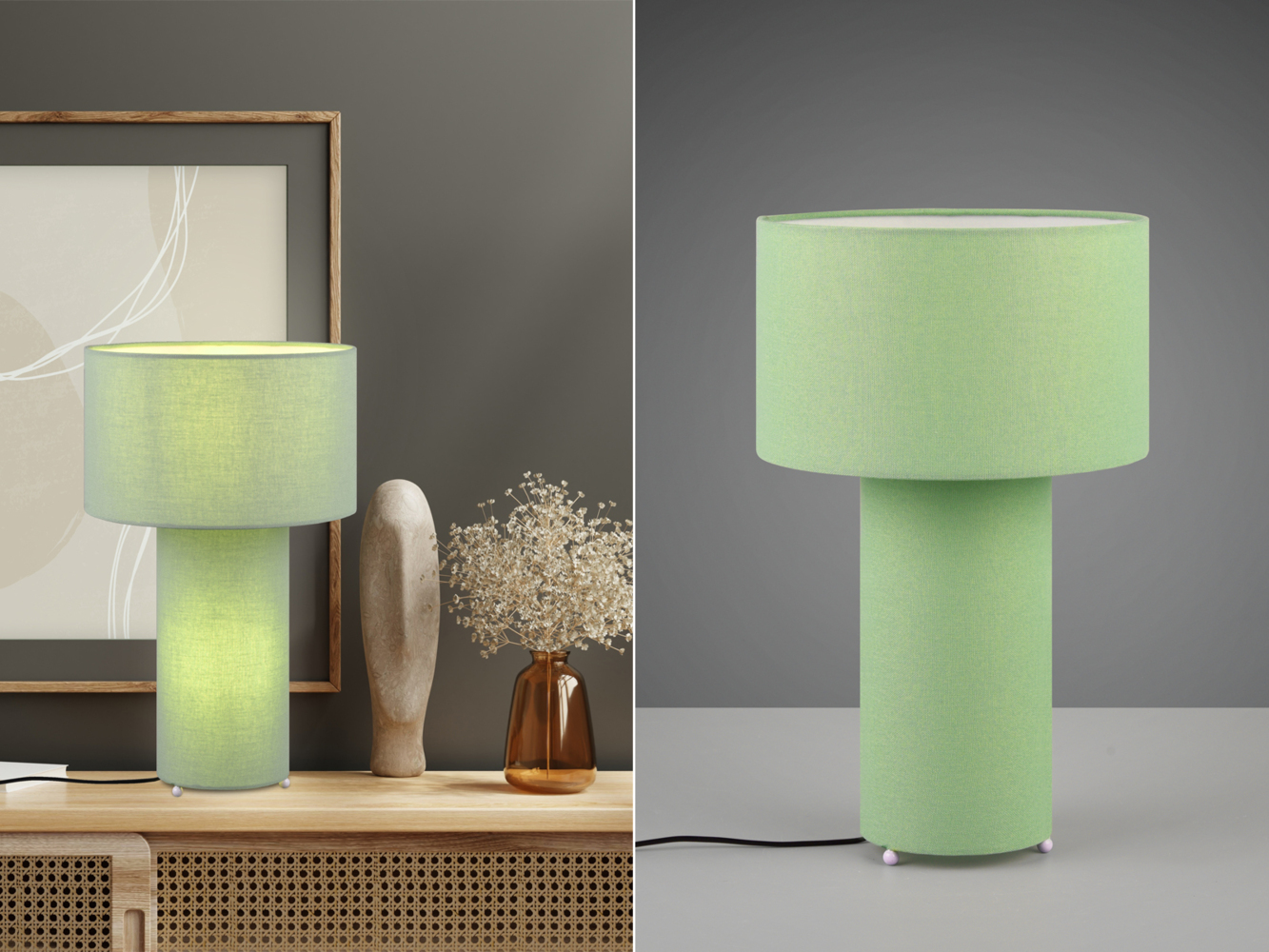 Tischleuchte BALE Korpus und Lampenschirm Stoff Pistaziengrün, Höhe 40cm Bild 1