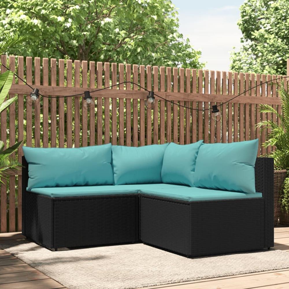 vidaXL 3-tlg. Garten-Lounge-Set mit Kissen Schwarz Poly Rattan 319796 Bild 1