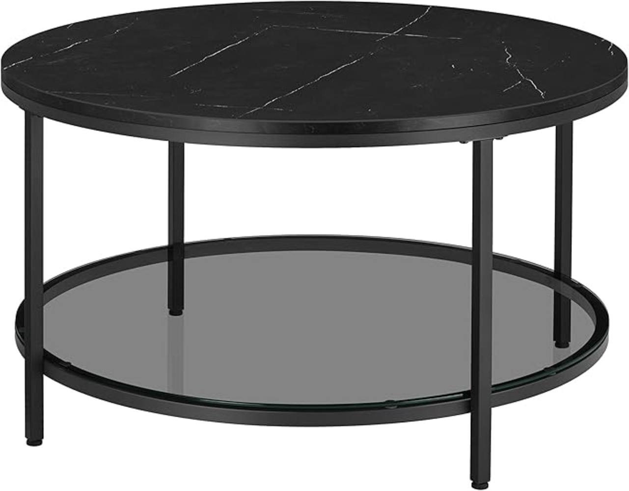 Vasagle Couchtisch mit Glasplatte, Holz / Stahl, Marmorschwarz-Tintenschwarz, Ø 65x46 cm Bild 1