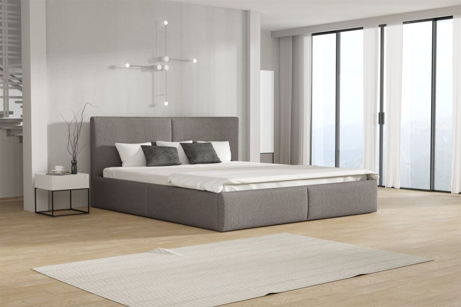 Polsterbett Doppelbett BERGEN Komplettset 140x200cm Stoff Freya Grau Bild 1