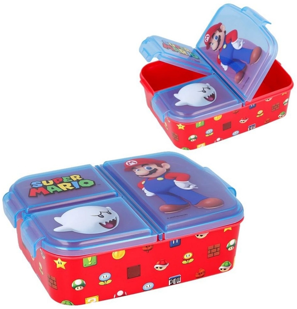 Super Mario Kinder Premium Brotdose Lunchbox Frühstücks-Box Vesper-Dose mit 3 Fächern Bild 1