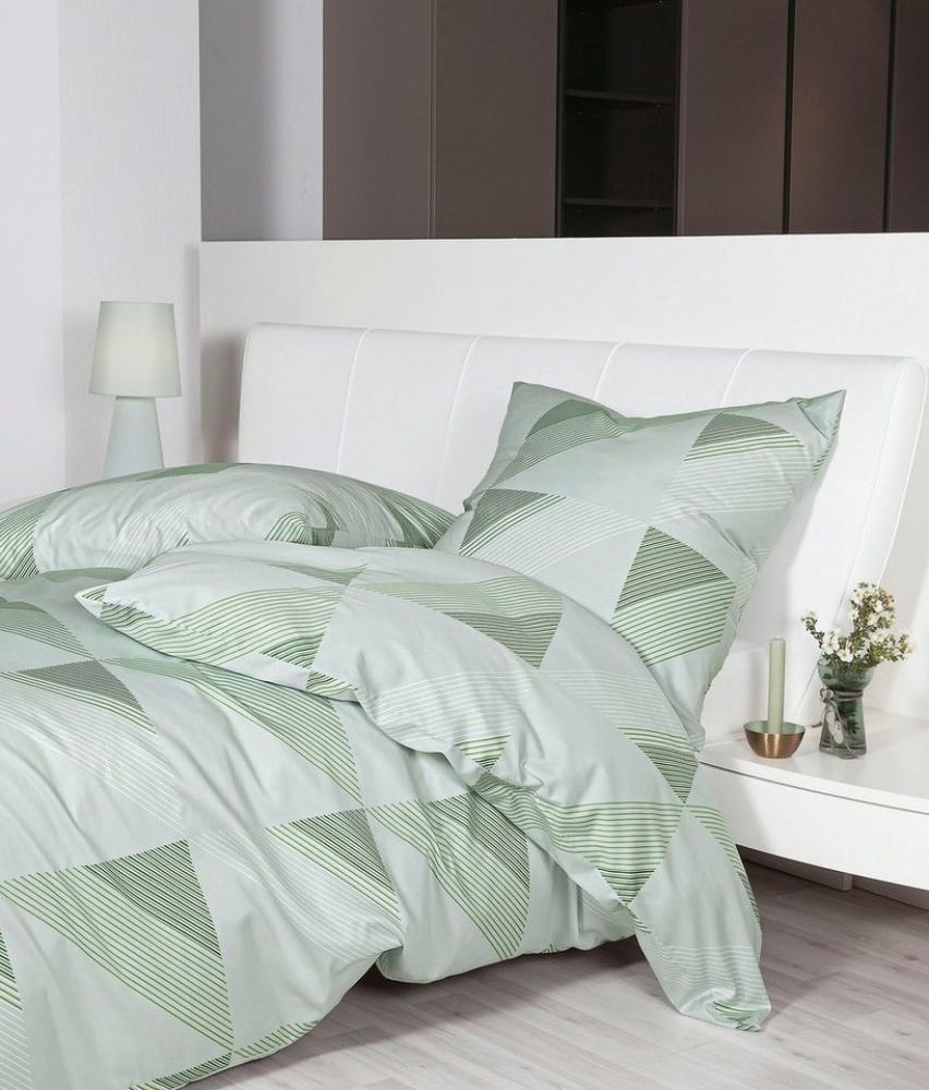 Janine J.D. Mako-Satin Bettwäsche 155x220 Rauten Dreieck lind grün weiß 87065-06 Bild 1