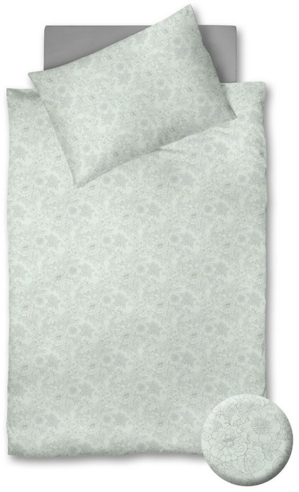 Fleuresse Mako-Satin Bettwäsche 135x200 Blüten Blumen jade grün 111707-12 Bild 1
