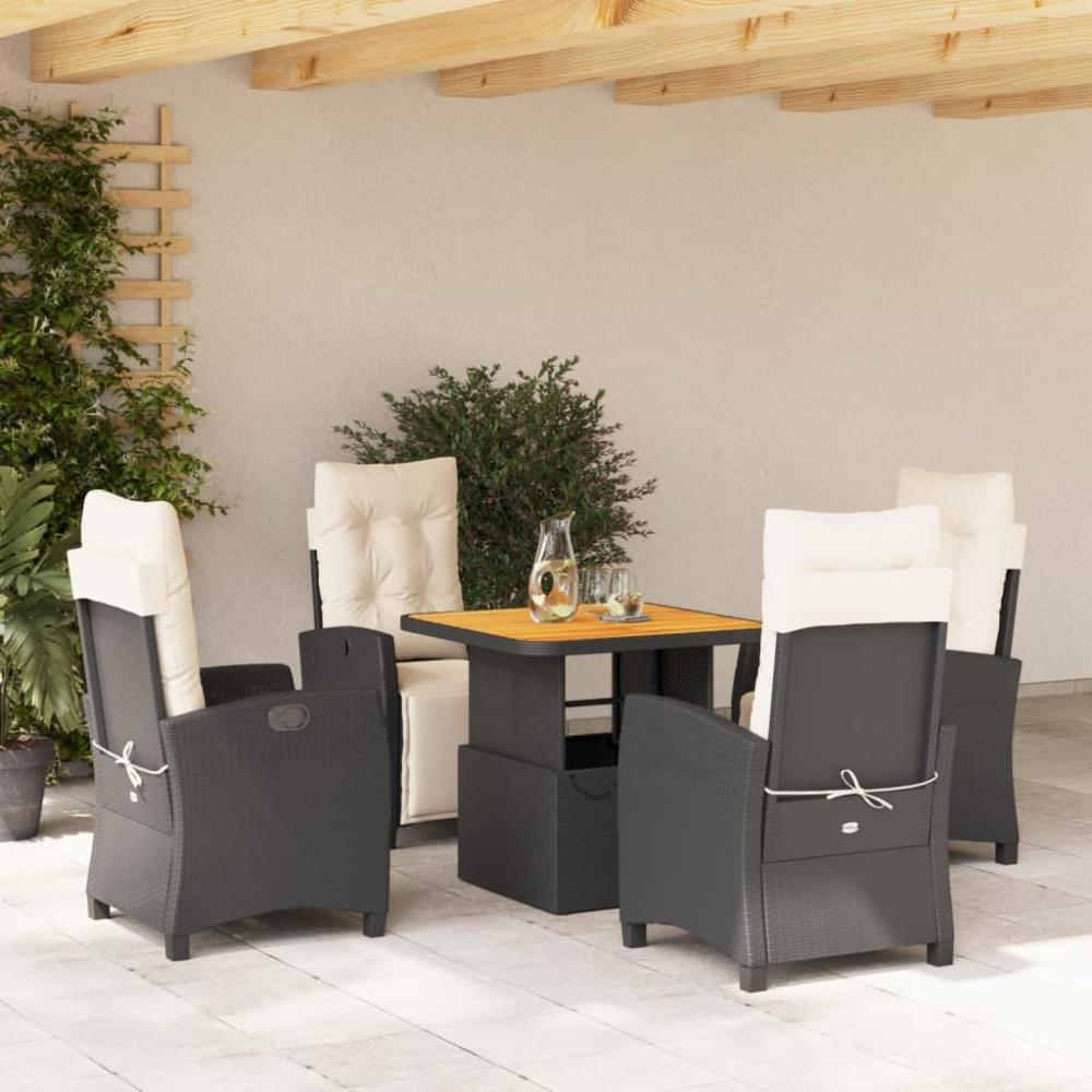 vidaXL 5-tlg. Garten-Essgruppe mit Kissen Schwarz Poly Rattan Bild 1