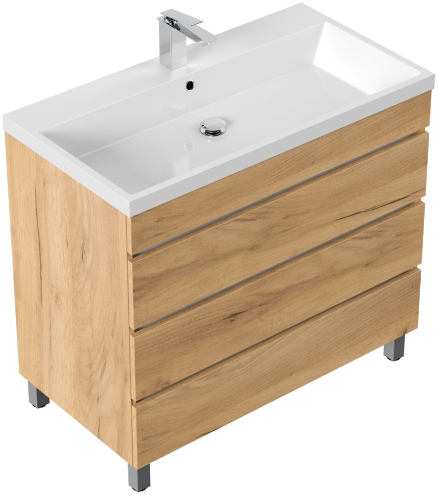 Stand Badmöbel Via 90 SoftClose eiche gold mit drei grifflosen Schubladen : Eiche Gold Bild 1